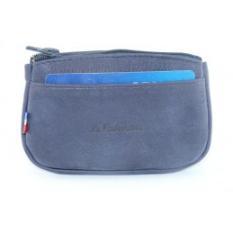 LE CAÏMAN - Porte-monnaie zippé en cuir aspect nubuck avec 2 emplacements cartes