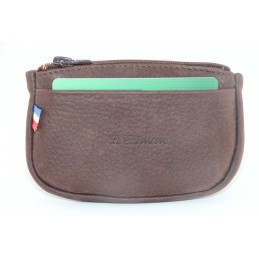 LE CAÏMAN - Porte-monnaie zippé en cuir aspect nubuck avec 2 emplacements cartes