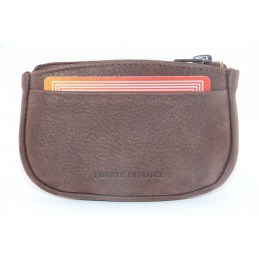 LE CAÏMAN - Porte-monnaie zippé en cuir aspect nubuck avec 2 emplacements cartes
