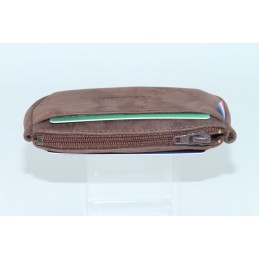 LE CAÏMAN - Porte-monnaie zippé en cuir aspect nubuck avec 2 emplacements cartes