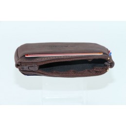 LE CAÏMAN - Porte-monnaie zippé en cuir gras authentique avec 2 emplacements cartes