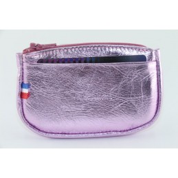 LE CAÏMAN - Porte-monnaie zippé en cuir métallisé avec 2 emplacements cartes
