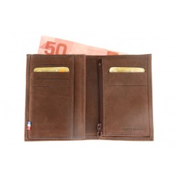 LE CAÏMAN - Portefeuille 3 volets en cuir aspect nubuck