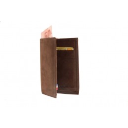 LE CAÏMAN - Portefeuille 3 volets en cuir aspect nubuck